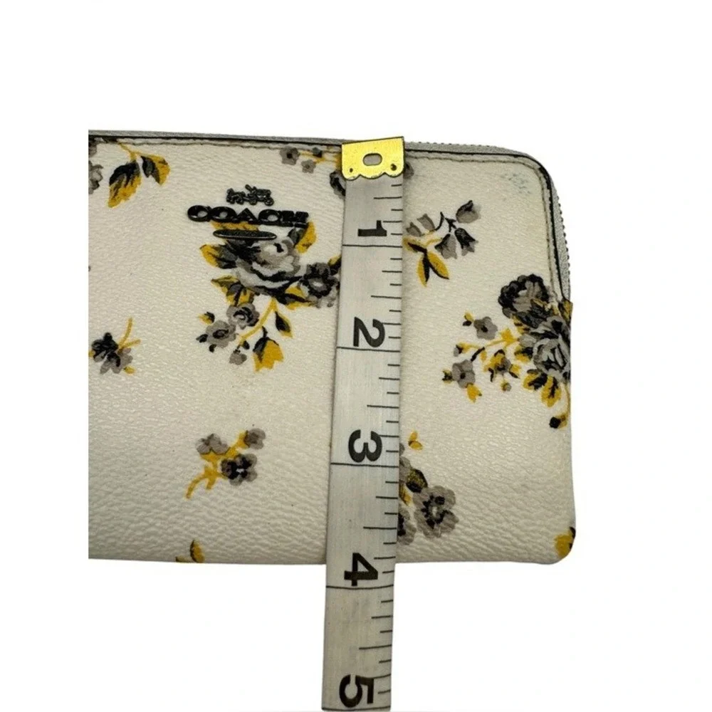 Coach Floral Mini Wristlet Cream Yellow Black Rose Print Zip Pouch